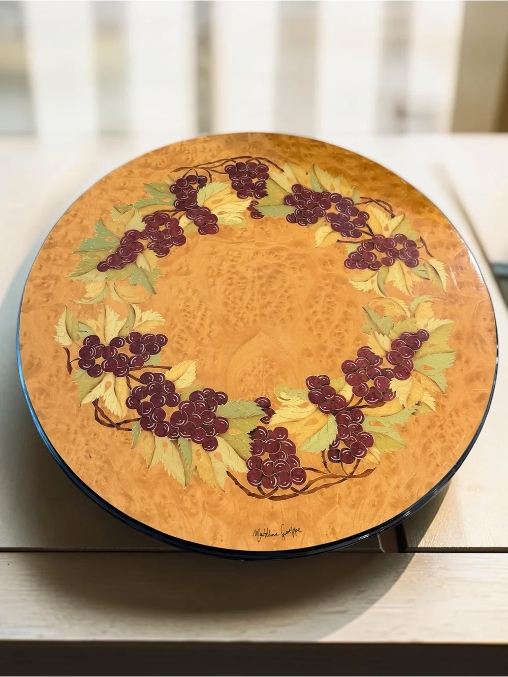 Signed Italian Sorrento Inlaid Wood Lazy Susan – Mastellone Giuseppe – 20.5”